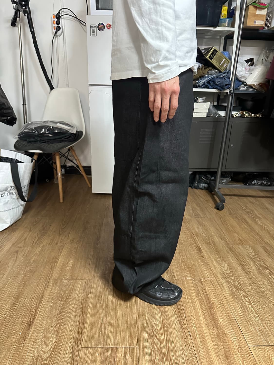 면 와이드 벌룬핏 커브 팬츠 M, L 블랙 새상품 상품이미지7