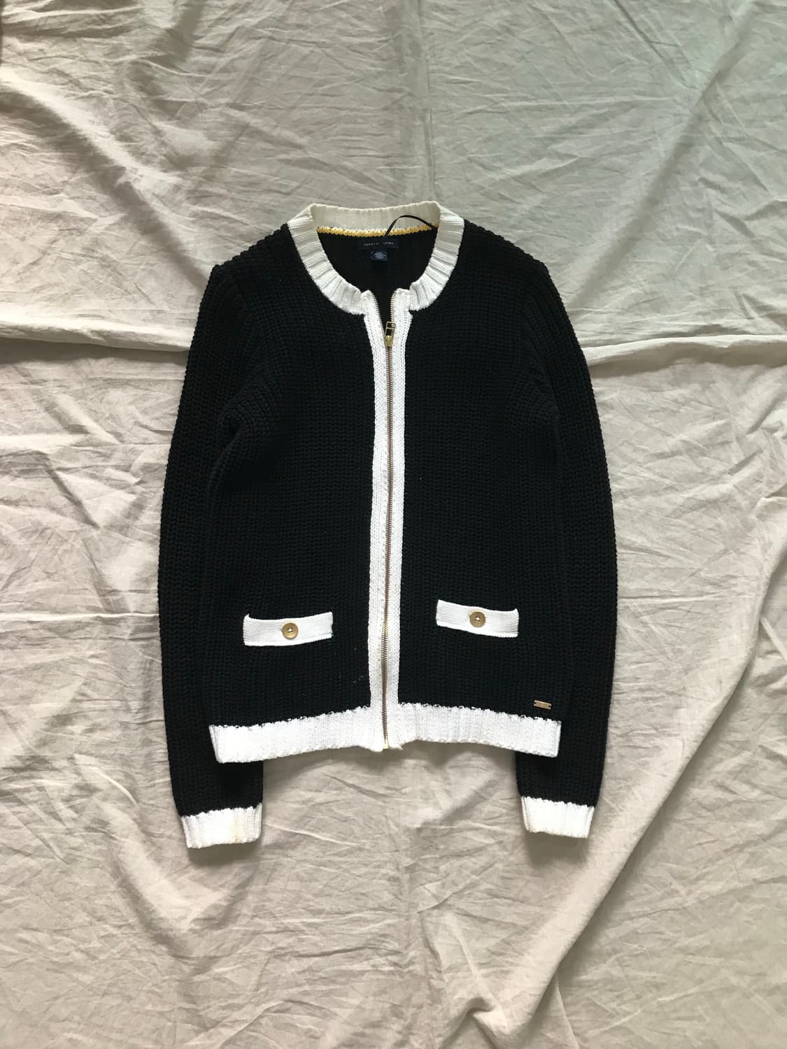 타미힐피거 블랙 화이트 트위드 니트집업 상품이미지5