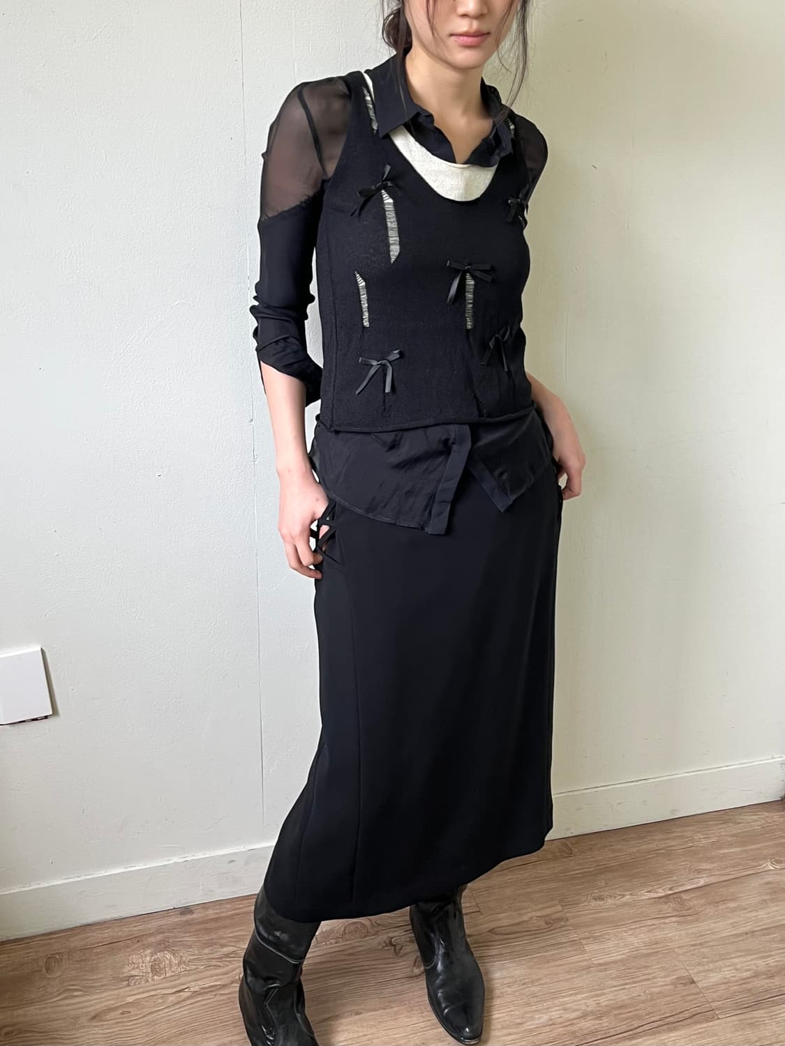 vtg 블랙 리본 베스트 상품이미지6