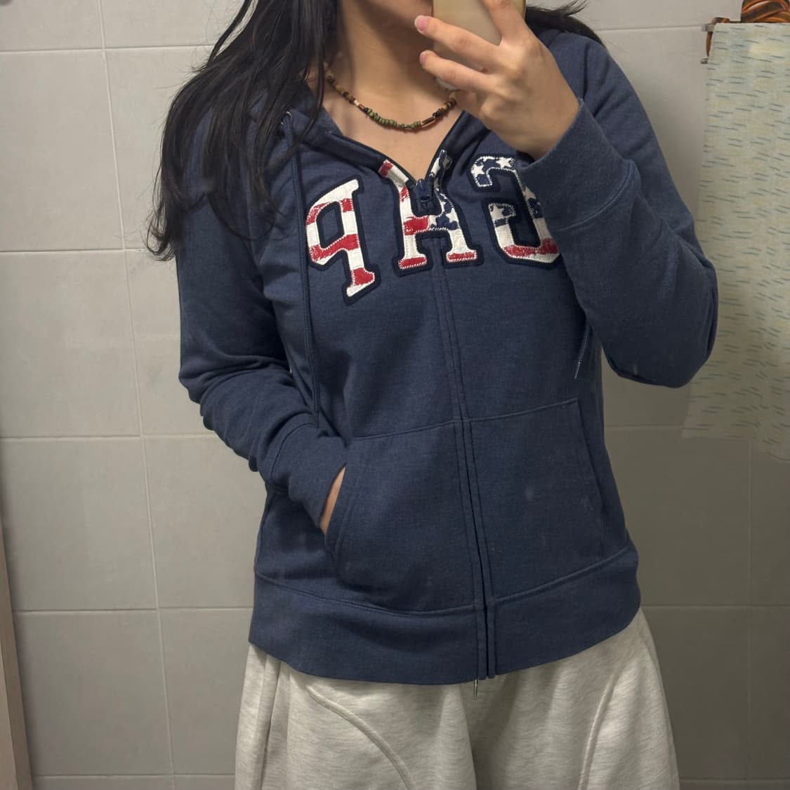 대대장) 갭 성조기🇺🇸 슬림핏 후드집업 (네이비) 상품이미지5