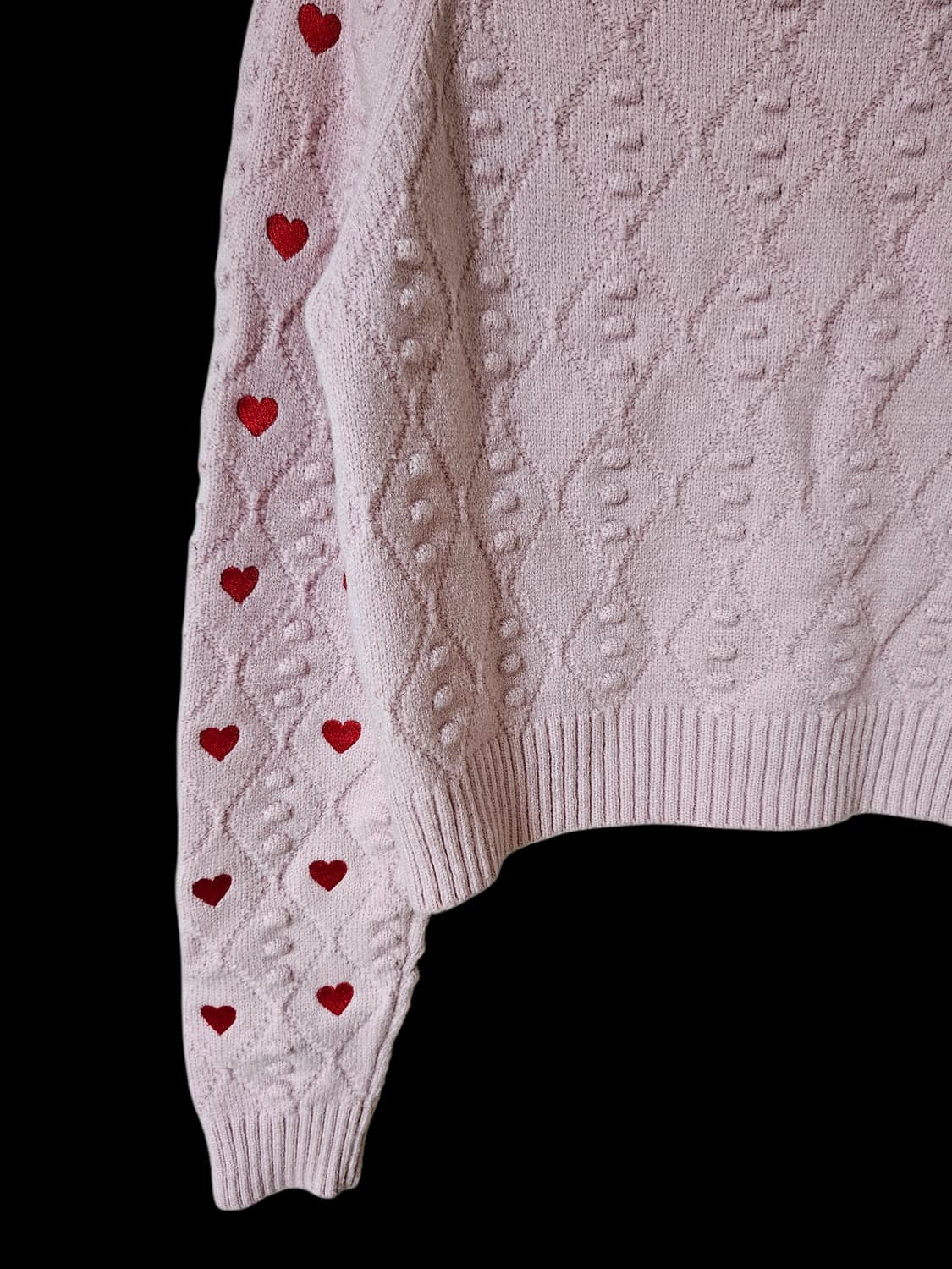 레드 하트 자수/ 미착용 /핑크 크롭 니트 스웨터 F /상태좋음 상품이미지7