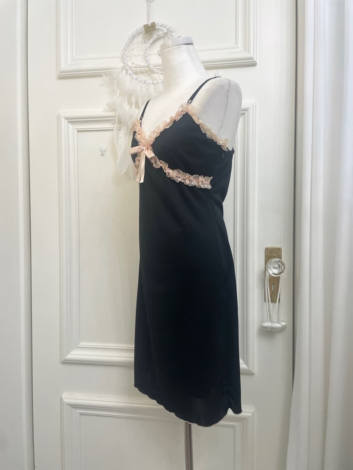 black coral lace trim bow lovely opc 상품이미지2