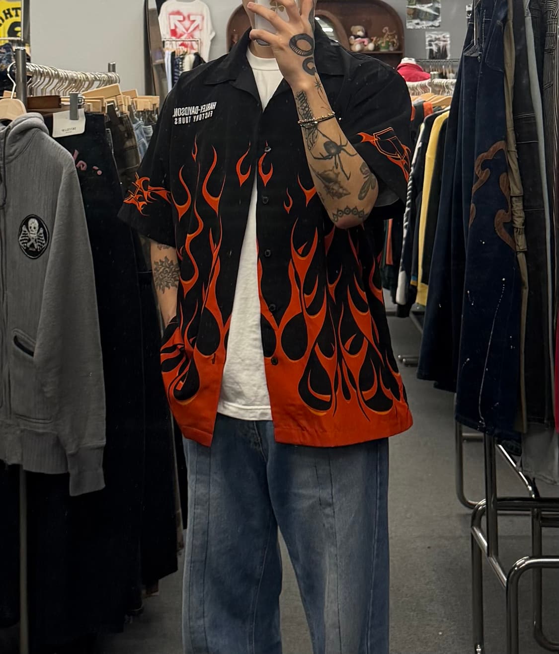 M) 할리데이비슨 빈티지 플레임 그래픽 반팔셔츠 상품이미지2