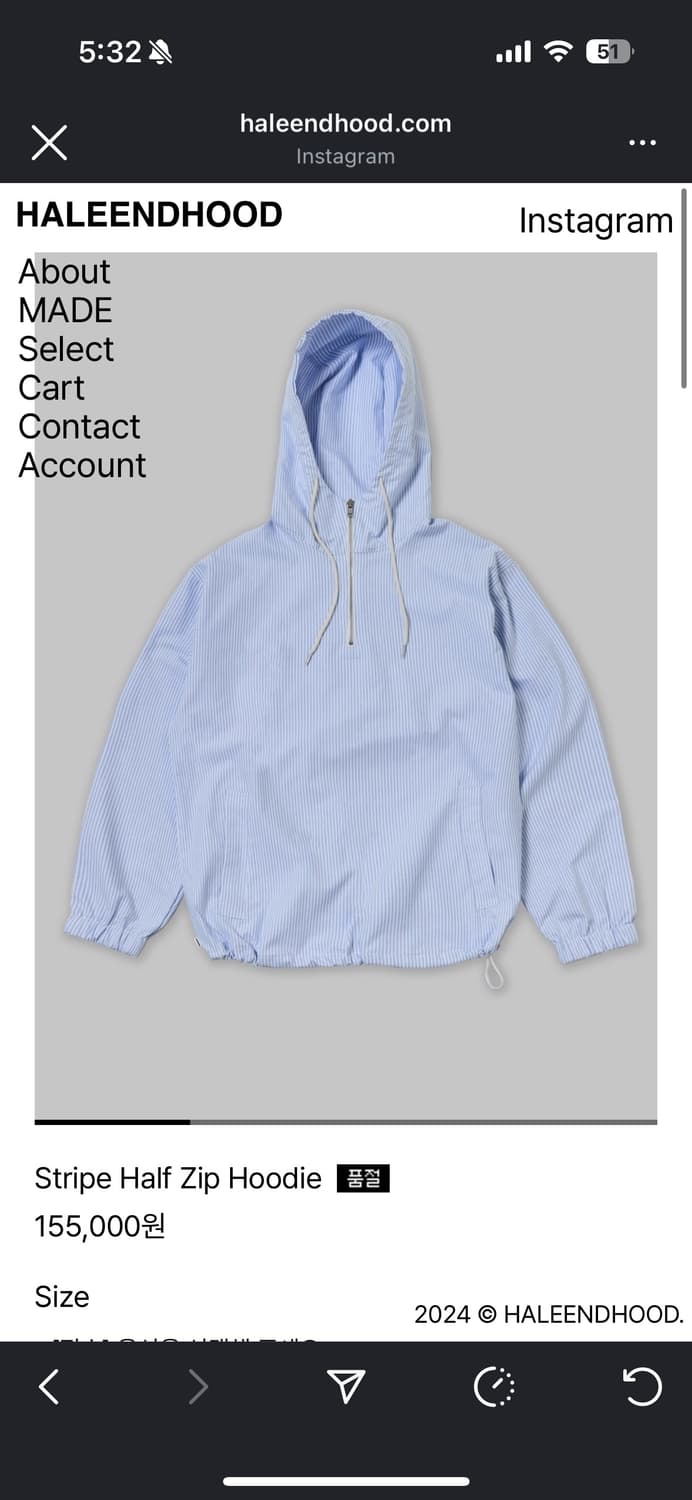 HALEENDHOOD 스트라이프 하프 집 후디 L사이즈 상품이미지1