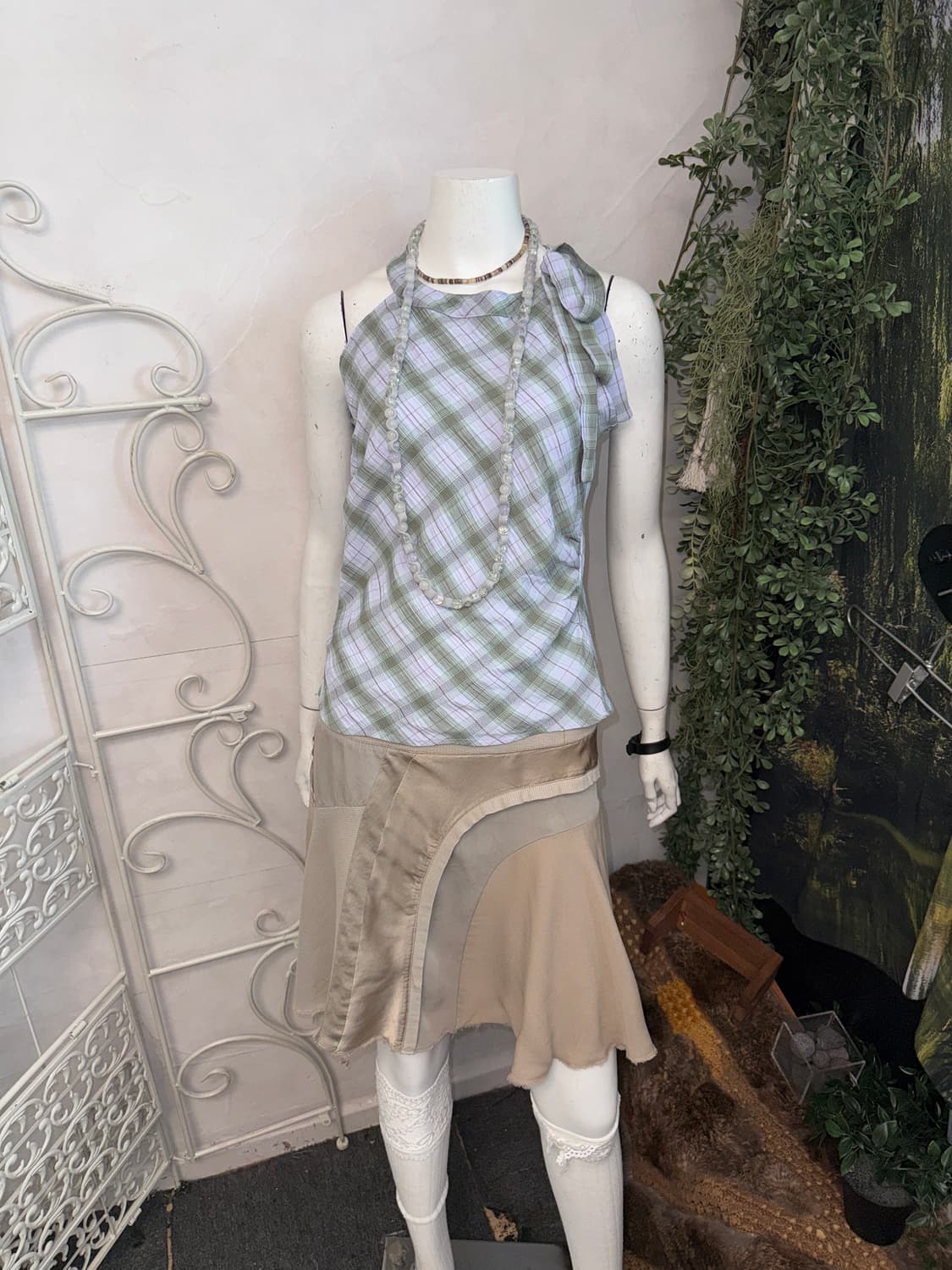 Mute purple green check ribbon 슬리브리스 상품이미지6