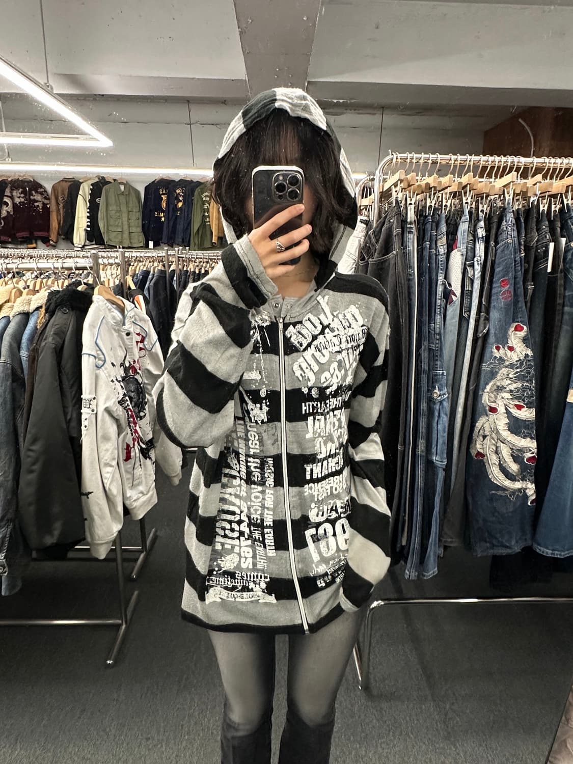 LL)Japanese vintage Y2K 스트라이프 니트 후드 상품이미지2