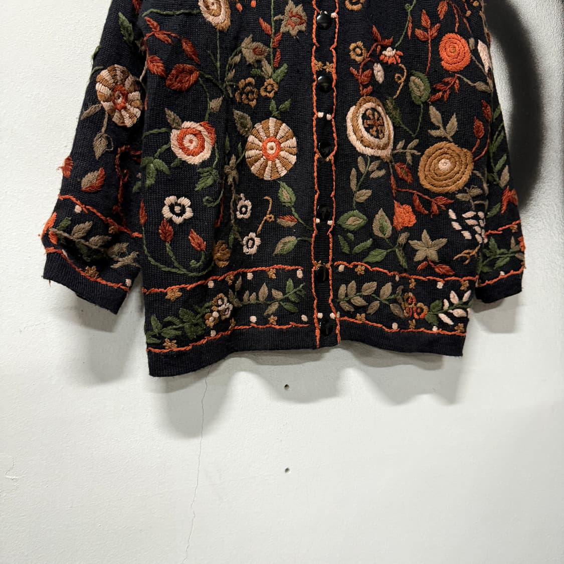 VTG 빈티지 오리엔탈 에스닉 플라워 자수 울 혼방 니트 가디건 상품이미지4