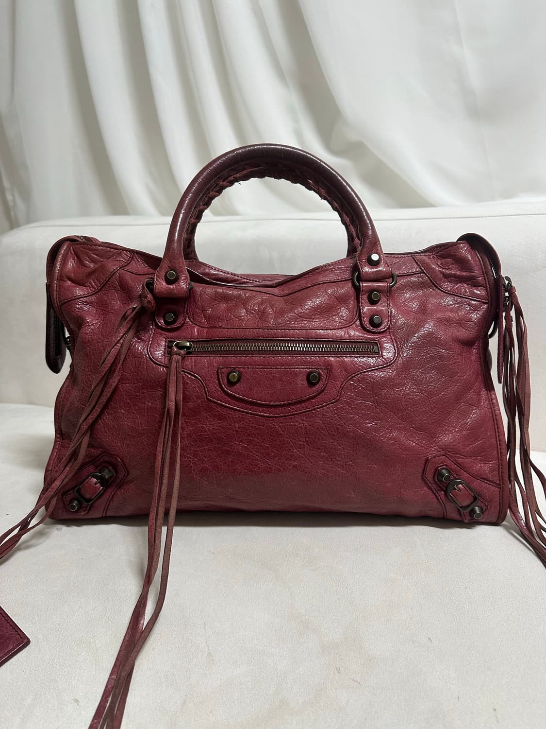 [A 정품] 발렌시아가 시티 모터백 미디움 버건디 상품이미지6