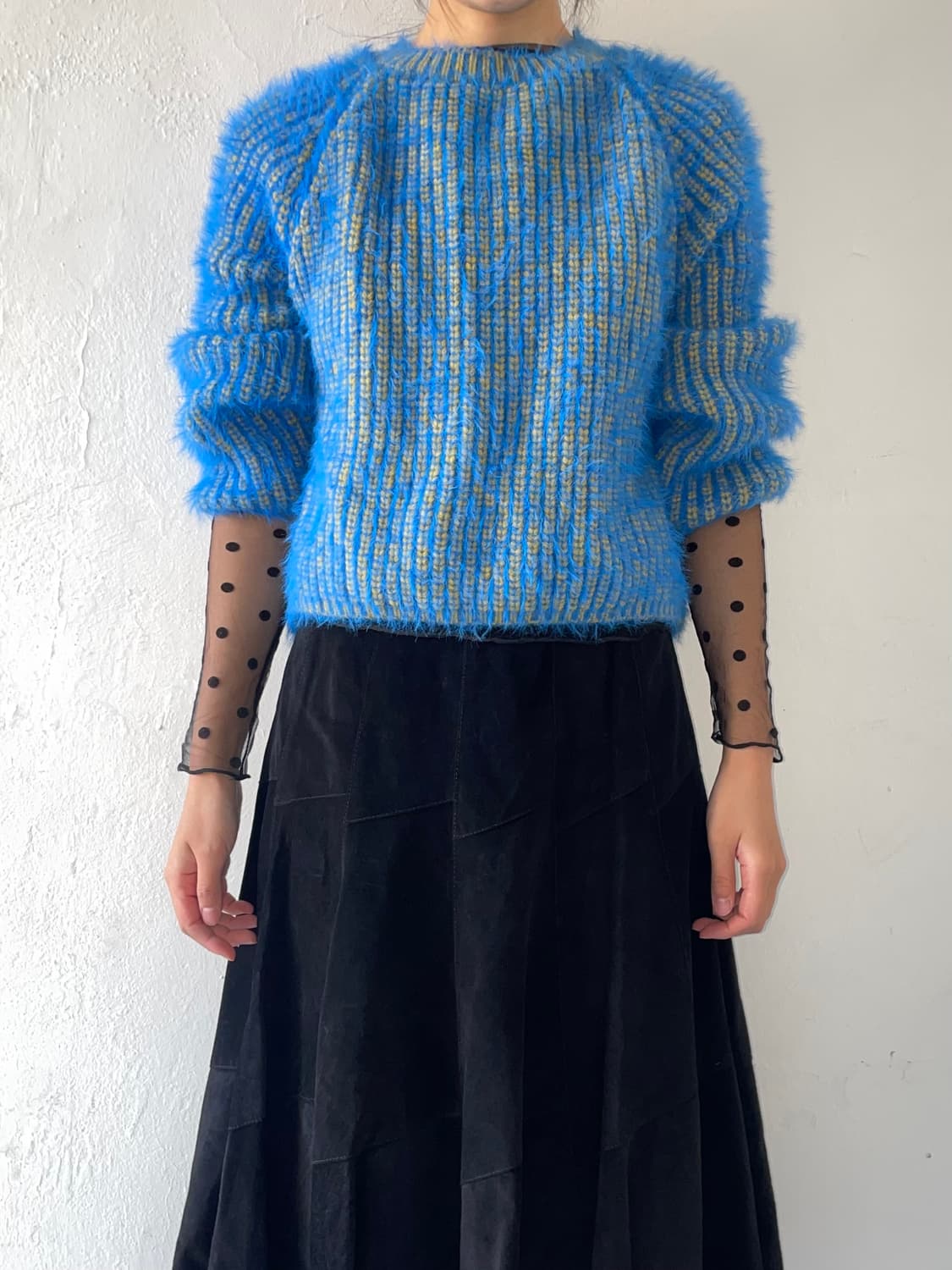 Yellow blue ribbed fuzzy knit 상품이미지2