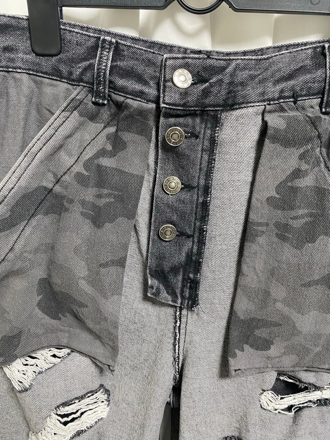 찢청 흑청 카모 아웃포켓 그런지 와이드 데님 상품이미지4