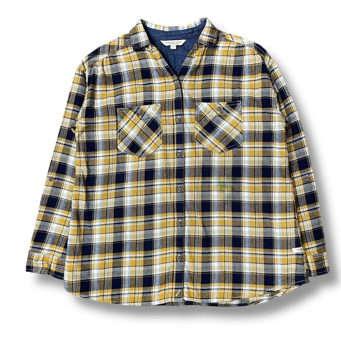 써스데이 아일랜드 네이비옐로우 체크 긴팔 셔츠 85 상품이미지1