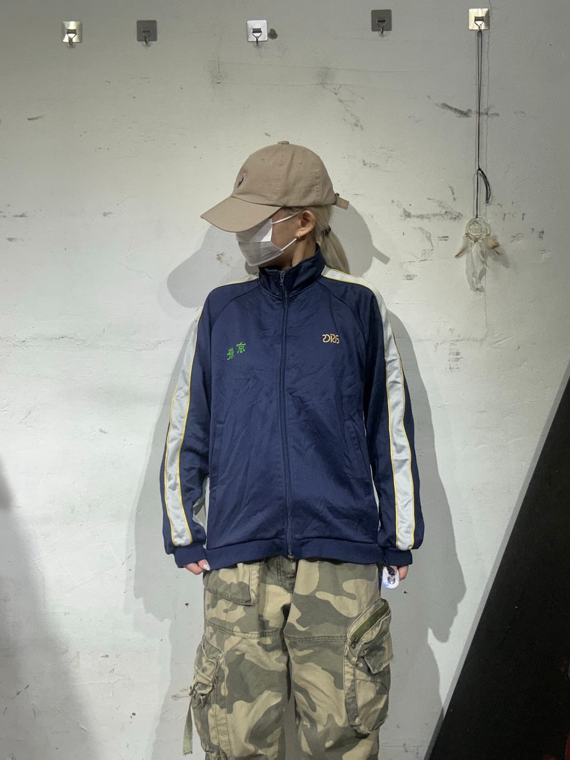 아식스 네이비 화이트 사이드 라인 바람막이 자켓 L 상품이미지2