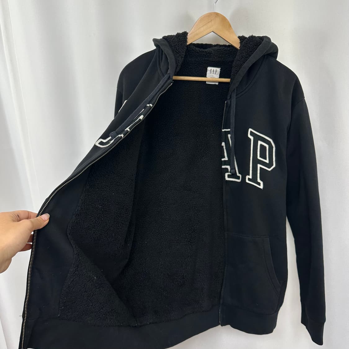   갭 남성 기모 도톰한 후드집업 검정 L  상품이미지8