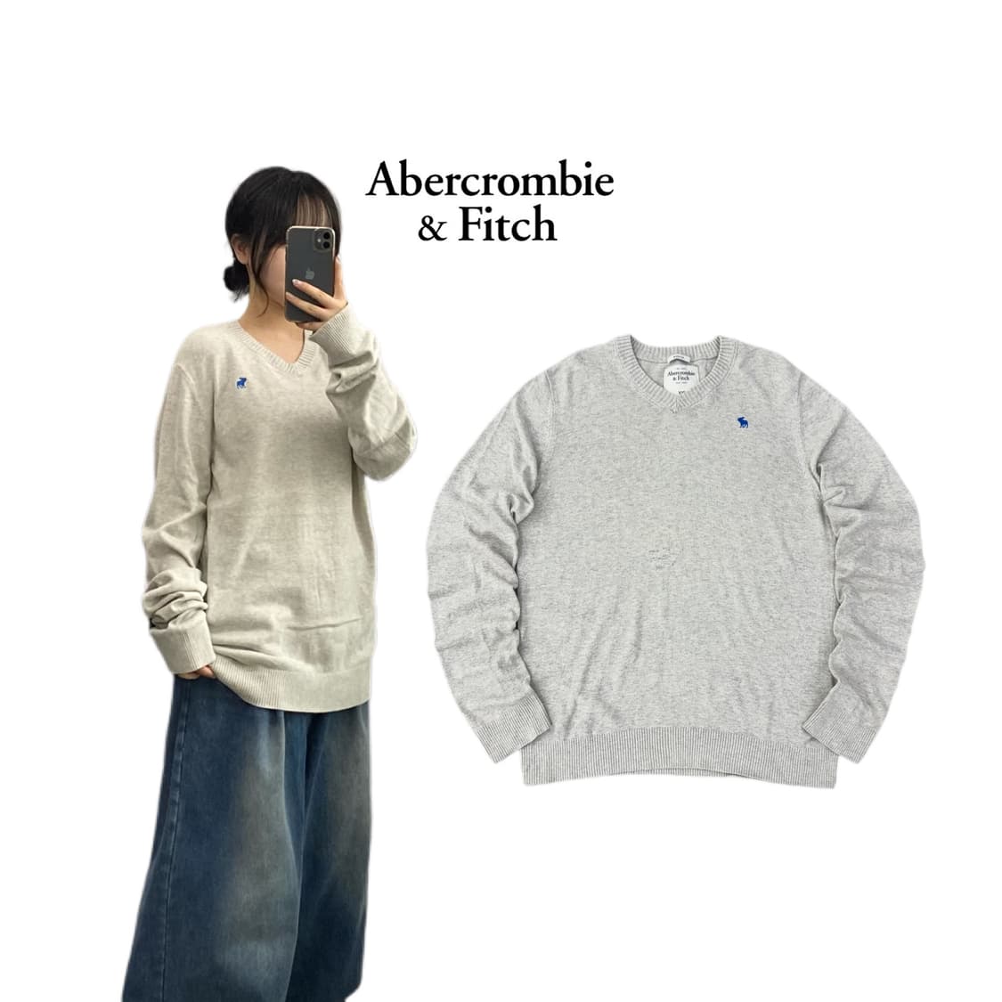아베크롬비 Y2K 사슴 순록 로고 니트 상품이미지1