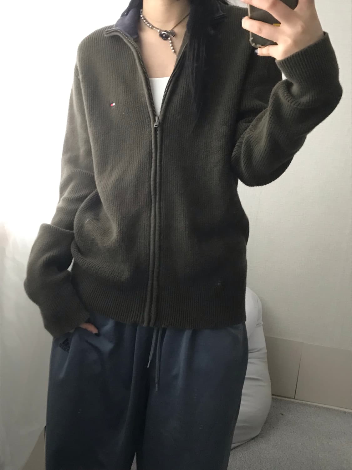 타미힐피거 카키 니트집업 상품이미지2