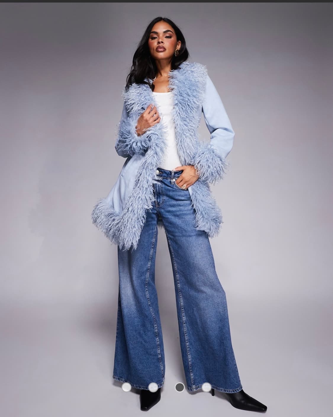 몽골리안 페이크퍼 트리밍퍼 코트 블루 상품이미지3