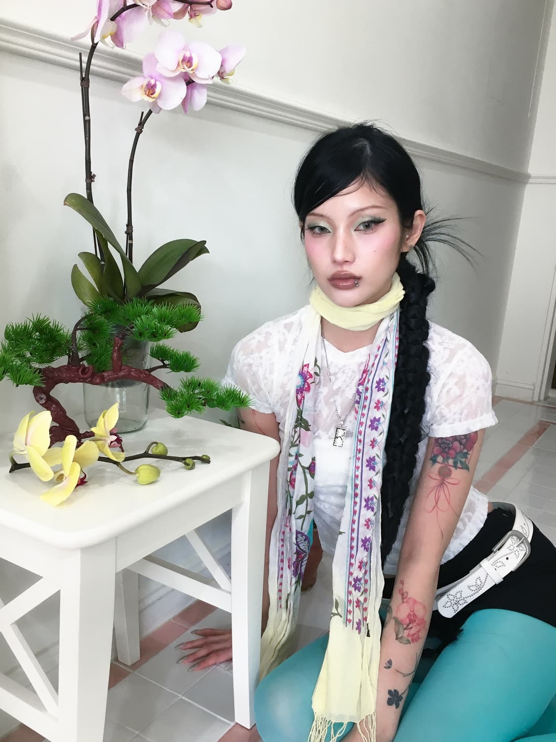 Oriental flower scarf yellow 상품이미지2