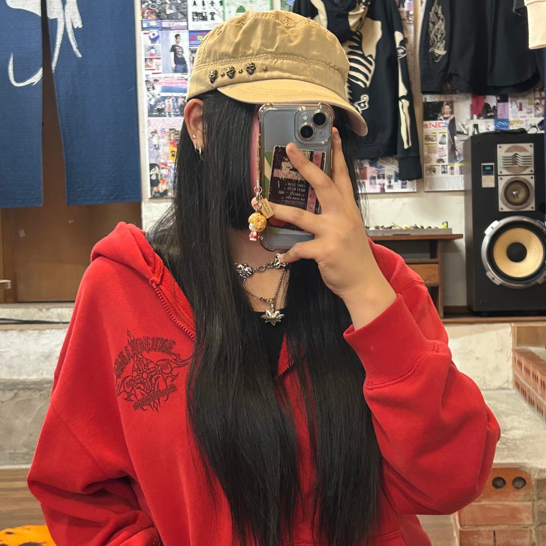 Y2K  펑크 스컬 스터드 코튼캡 상품이미지2