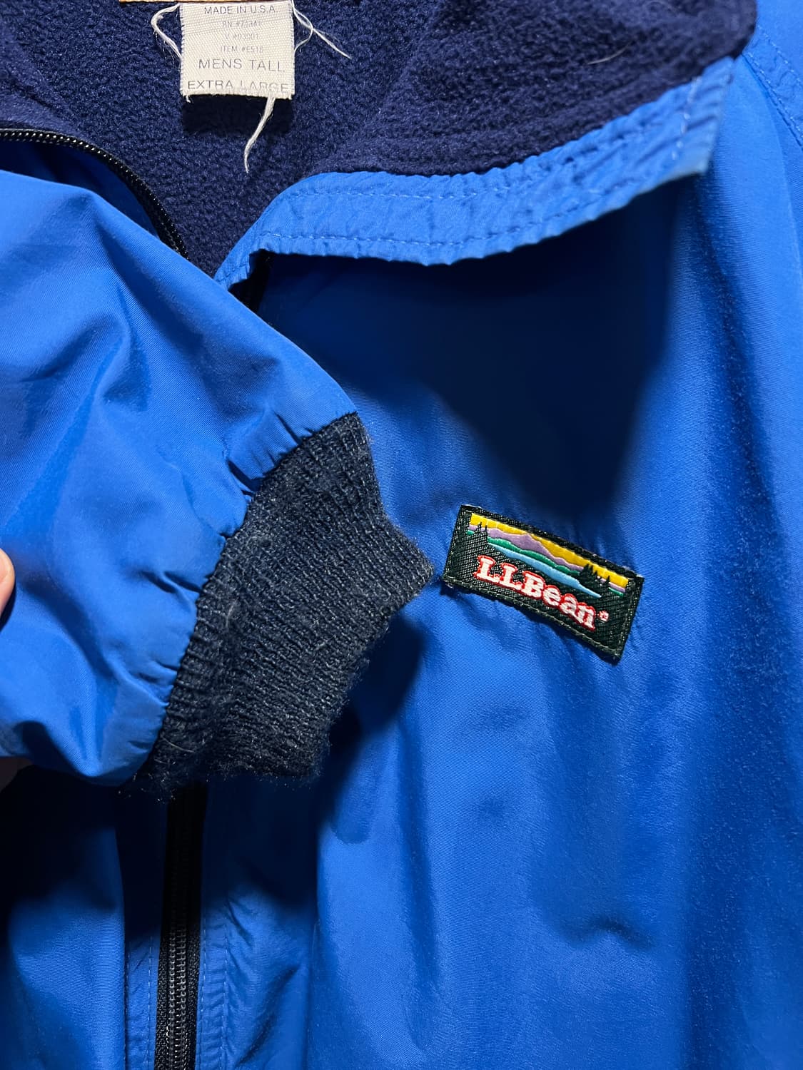 [XL]90s 엘엘빈 USA Made 플리스 라이닝 블루 나일론 웜업자켓 상품이미지3