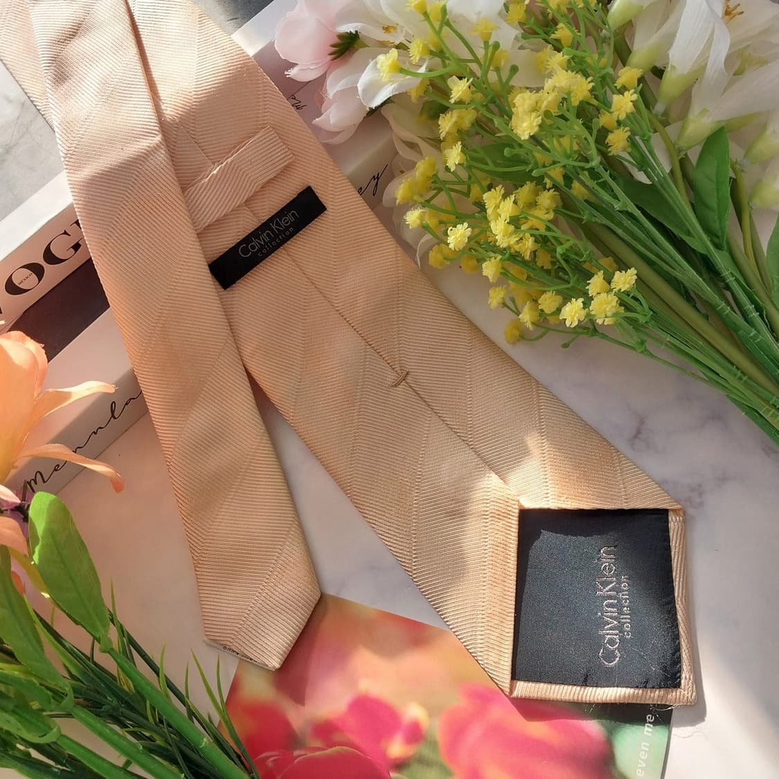 캘빈클라인 실크 살구빛옐로우 텍스처 넥타이 8.7cm A+등급 K1388 상품이미지5