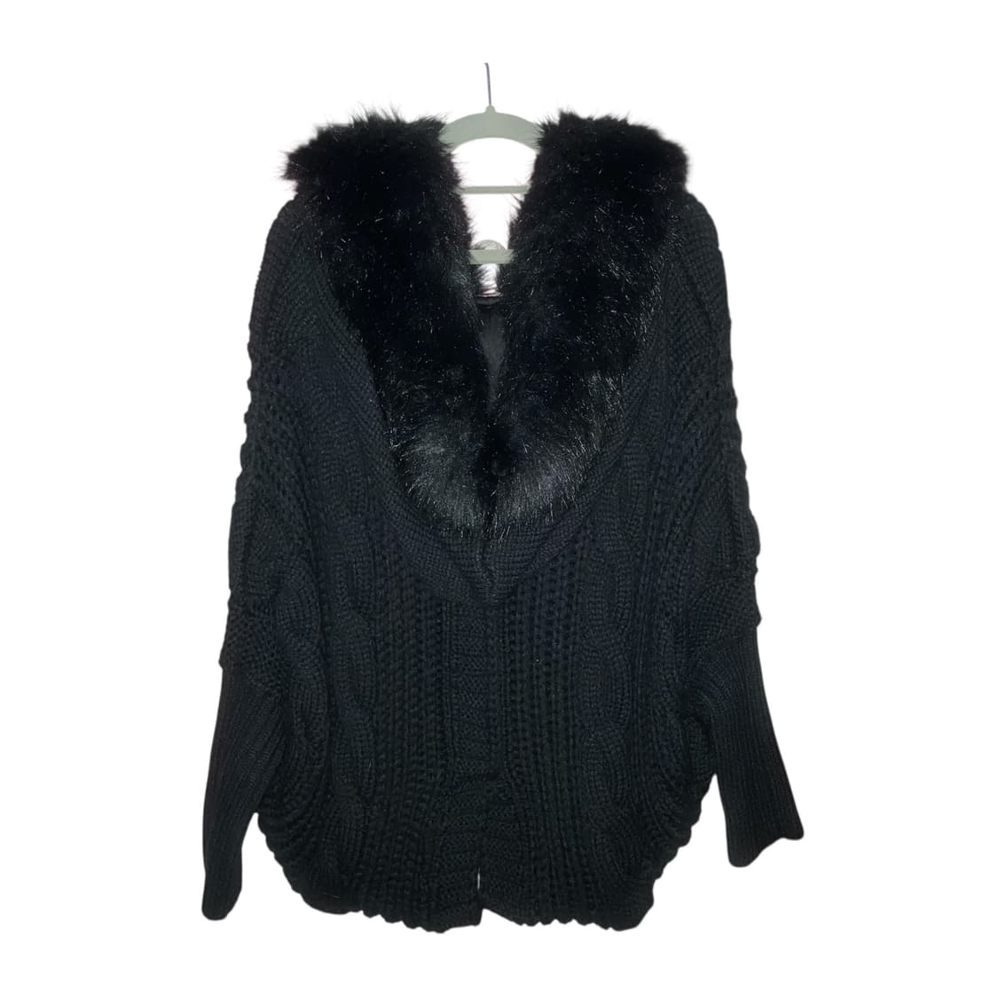 Datura 블랙 퍼 후드 니트 가오리핏 자켓 갸루 오네갸루 일브 상품이미지4