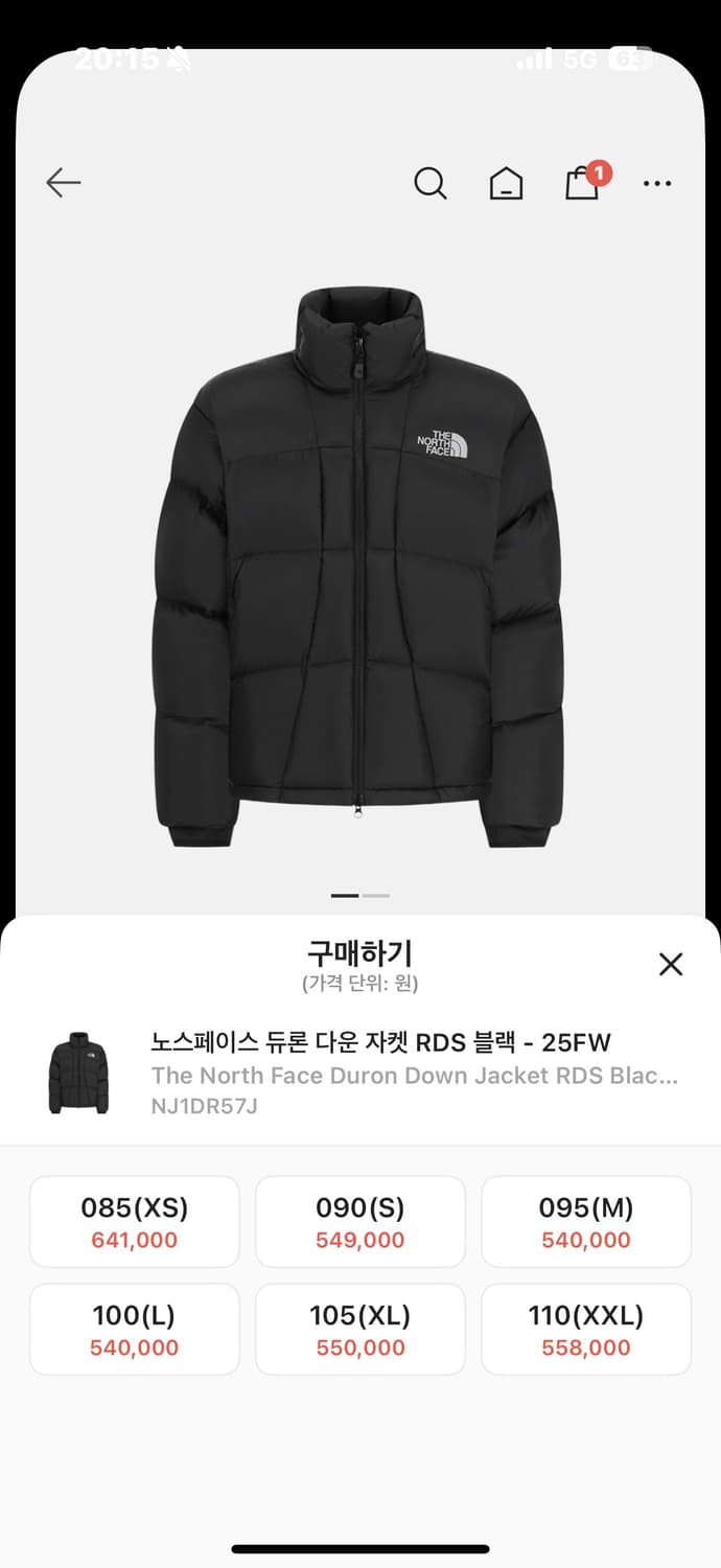 노스페이스 듀론 duron 퍼텍스 구스다운 새제품 M 상품이미지1