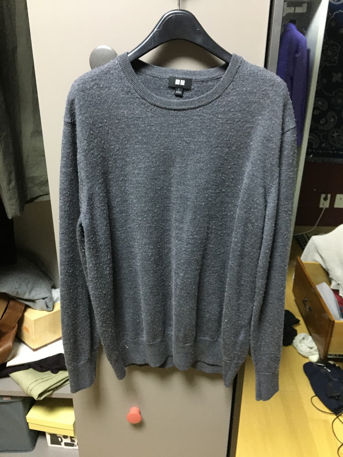 유니클로 메리노 울 크루넥 스웨터 그레이 L 상품이미지1