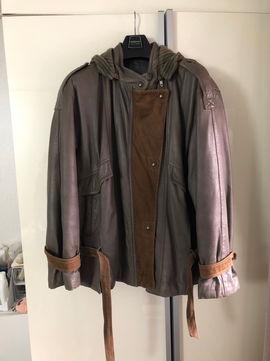 이탈리아 빈티지 브라운 레더 후드 봄버자켓 상품이미지2