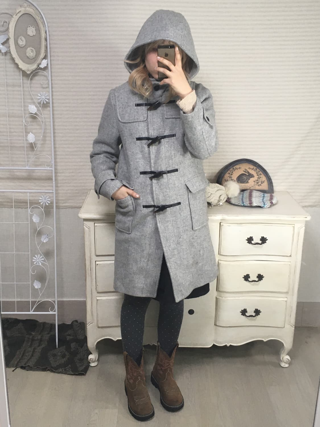 일본빈티지 그레이 떡볶이 후드 코트 상품이미지2