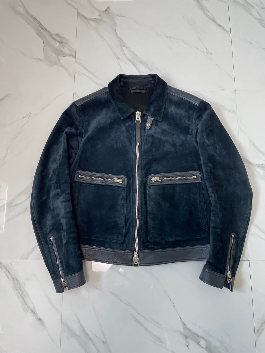 새상품 25FW 톰포드 레더 트리밍 스웨이드 블루종 자켓 54 옷걸이O 상품이미지1