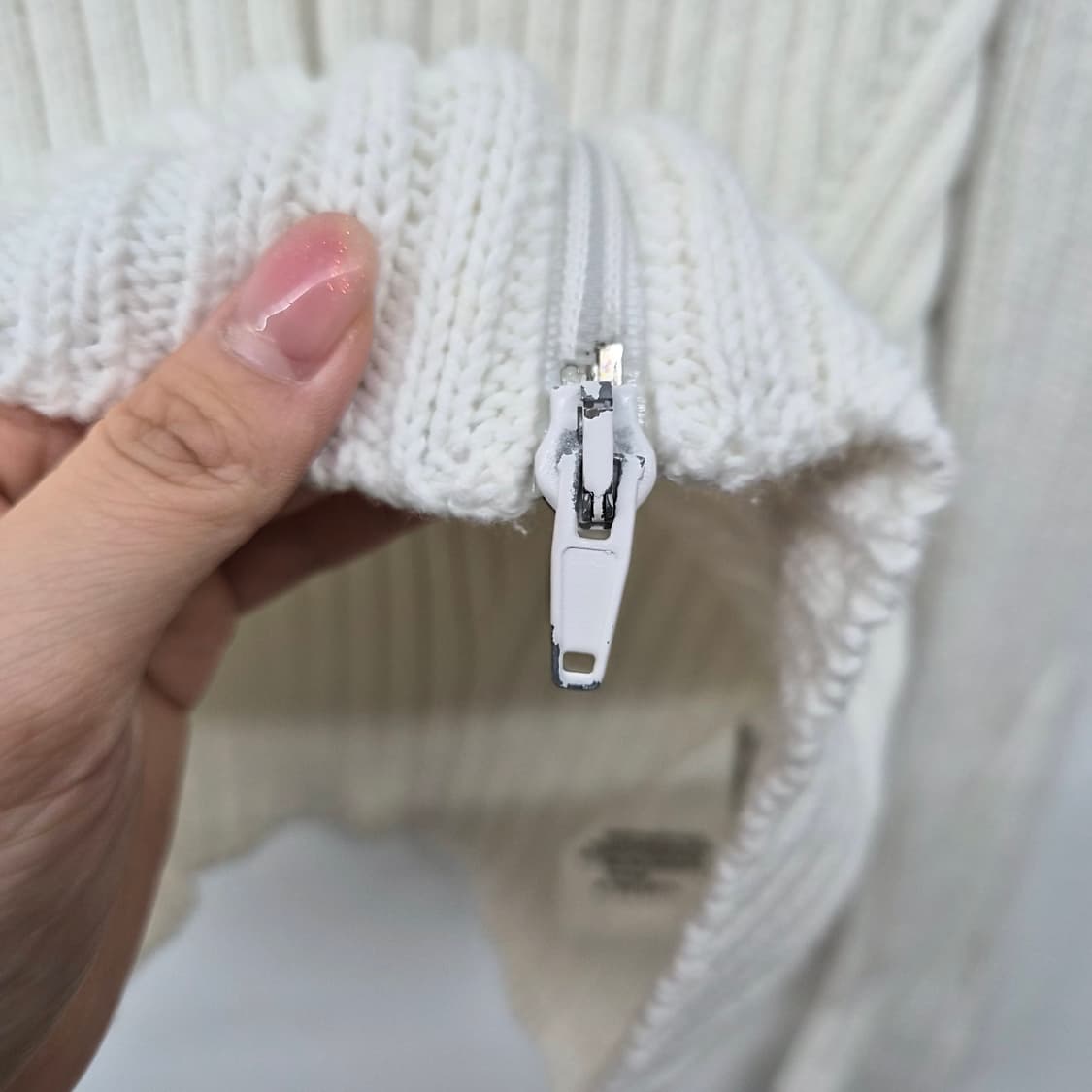 막스앤코 화이트 골지 니트 집업 가디건 여성 S 상품이미지6