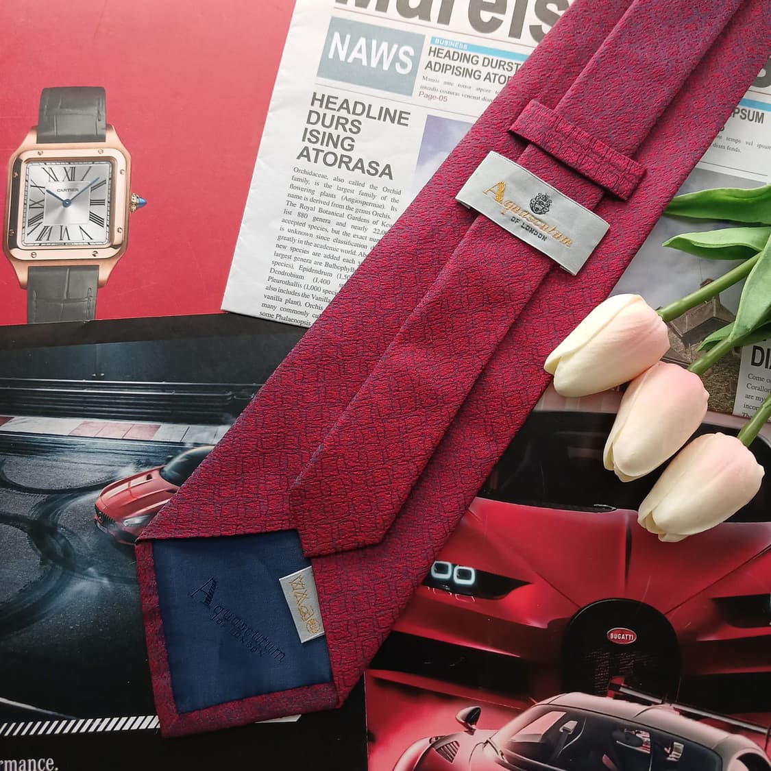 아쿠아스큐텀 실크 버건디 패턴 넥타이 9.8cm A등급 A18731
 상품이미지4