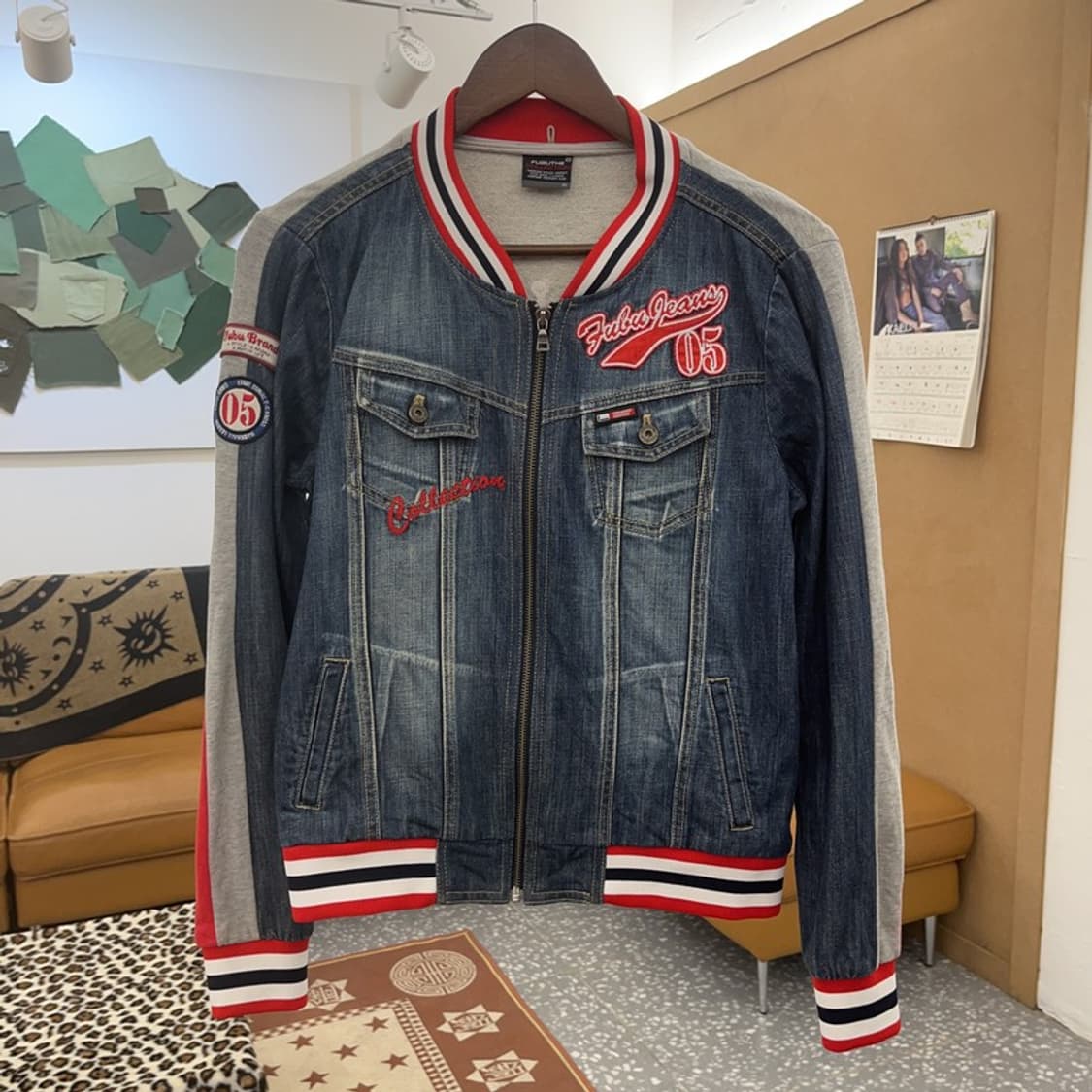 푸부 올드스쿨 Y2K 데님 패치 바이커 스웻 바시티자켓 M C09652 상품이미지3