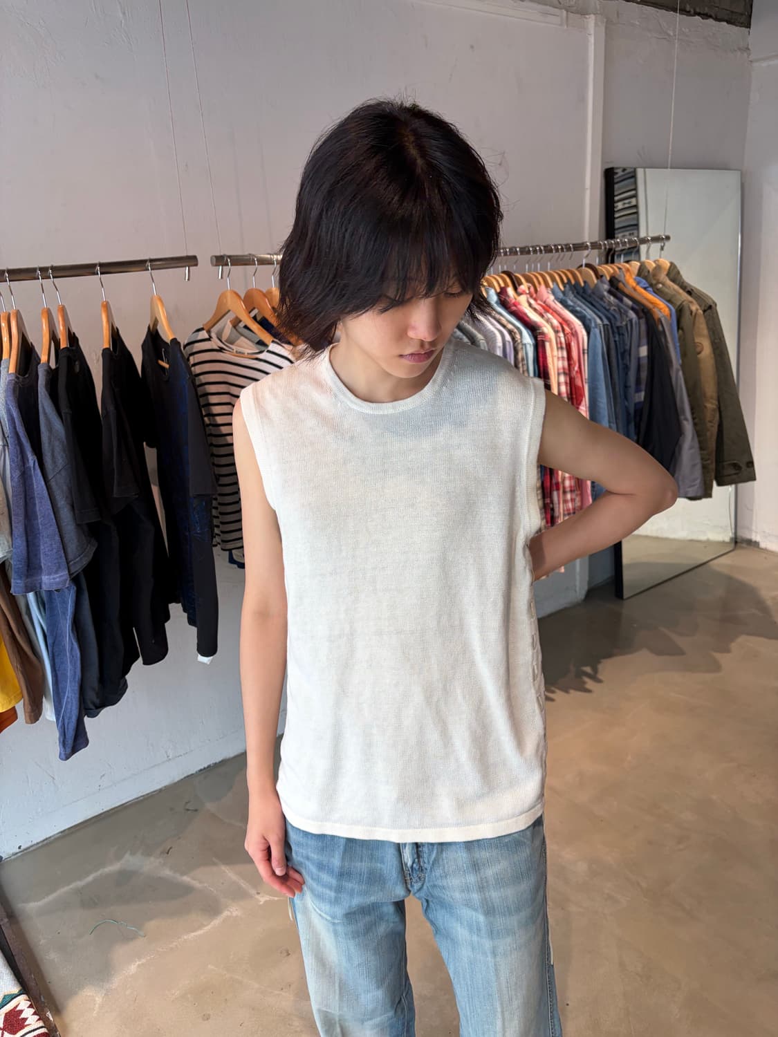 Armani Exchange 레이스업 린넨 슬리브리스 M 상품이미지4