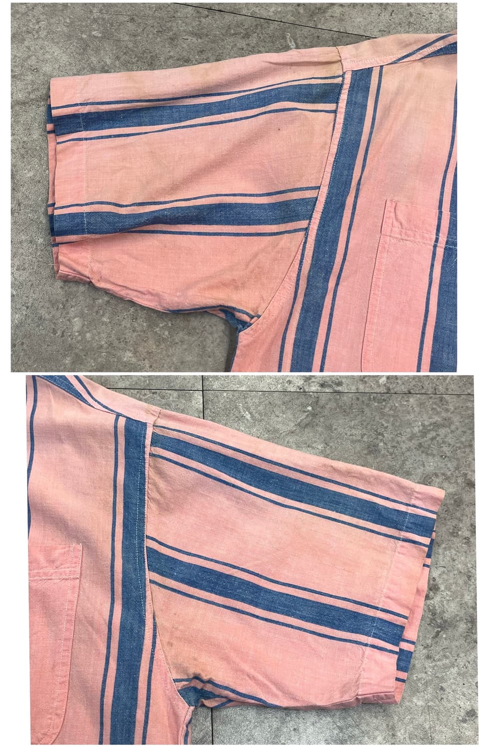 빈티지 스트라이프 포켓 반팔 셔츠 핑크 XL #csz4082 상품이미지6