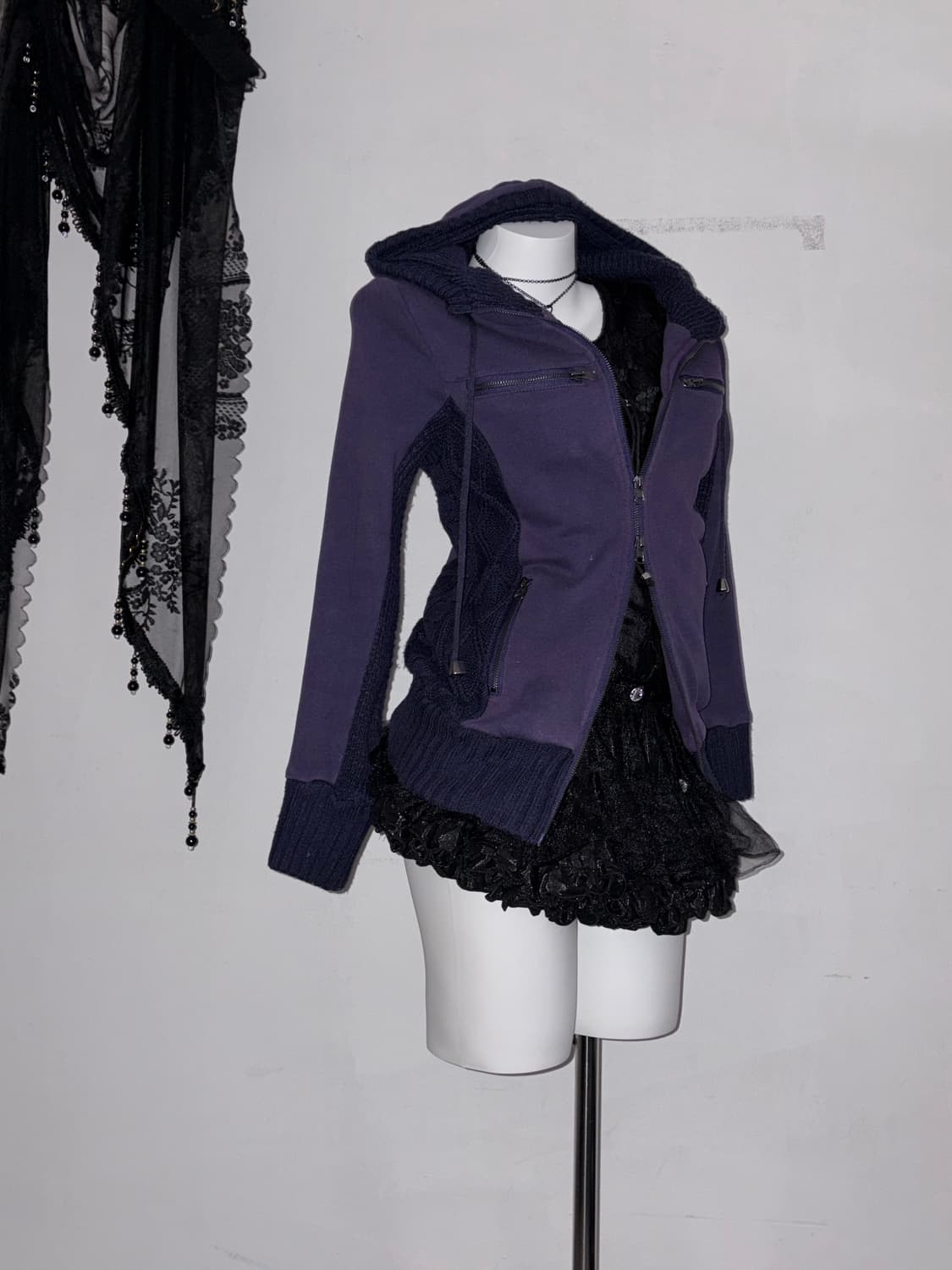 00s 딥퍼플 투웨이 후드 아우터 보라 다크 페어리 y2k 상품이미지6