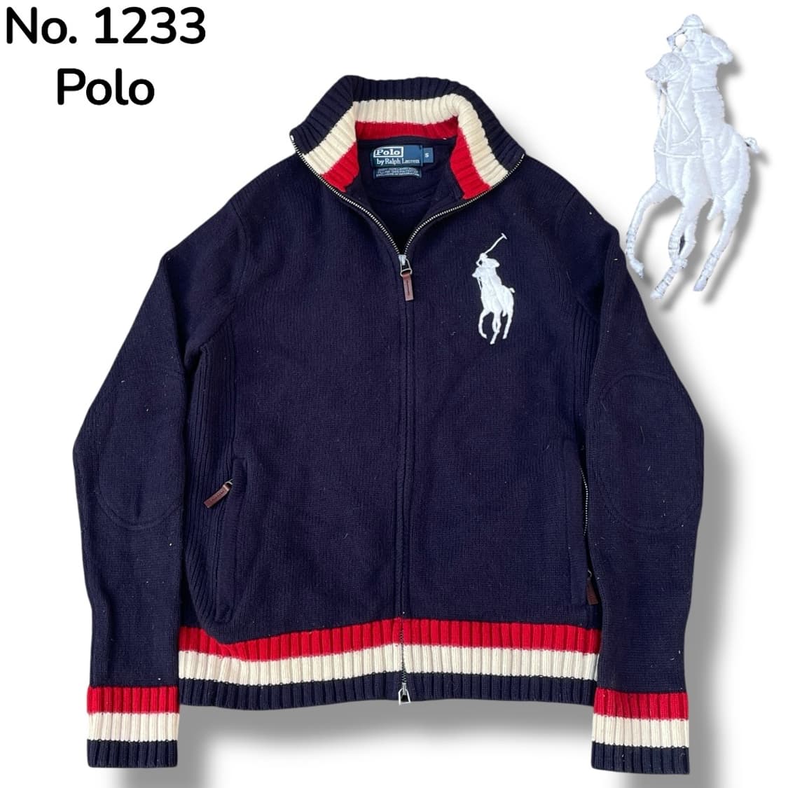 두산 폴로 빅포니 네이비 니트 집업 져지 트랙탑 가디건 S 상품이미지1