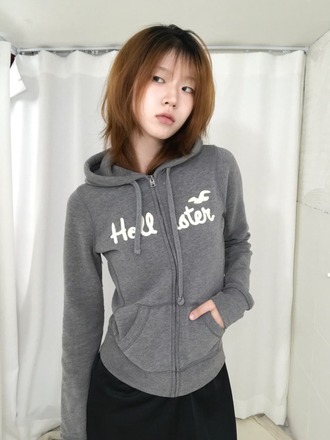 홀리스터 그레이 슬림핏 딱붙 후드집업 상품이미지2