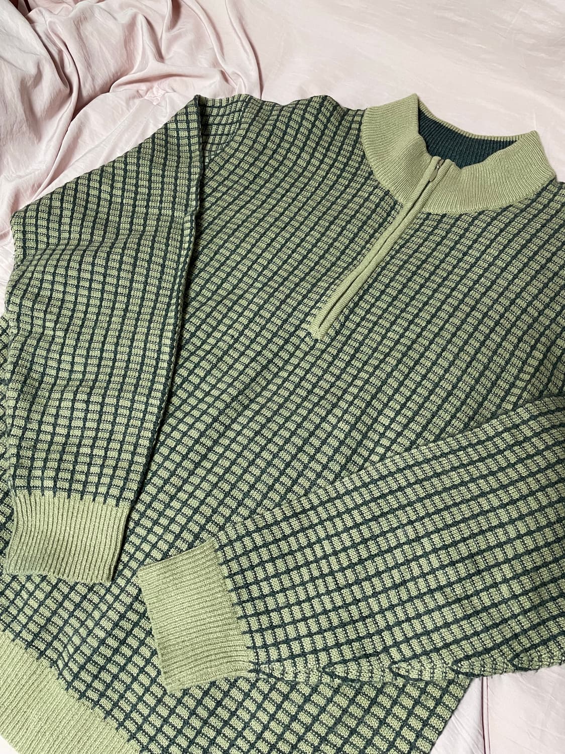 베이지 체크 니트 상품이미지2