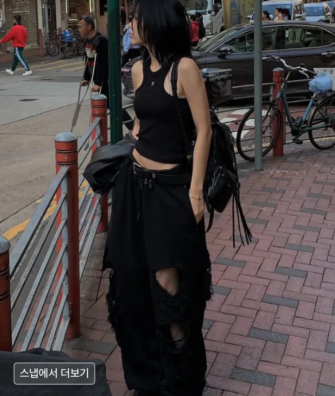 트리밍버드 스크래치 데미지 와이드 스웻팬츠 블랙 상품이미지5