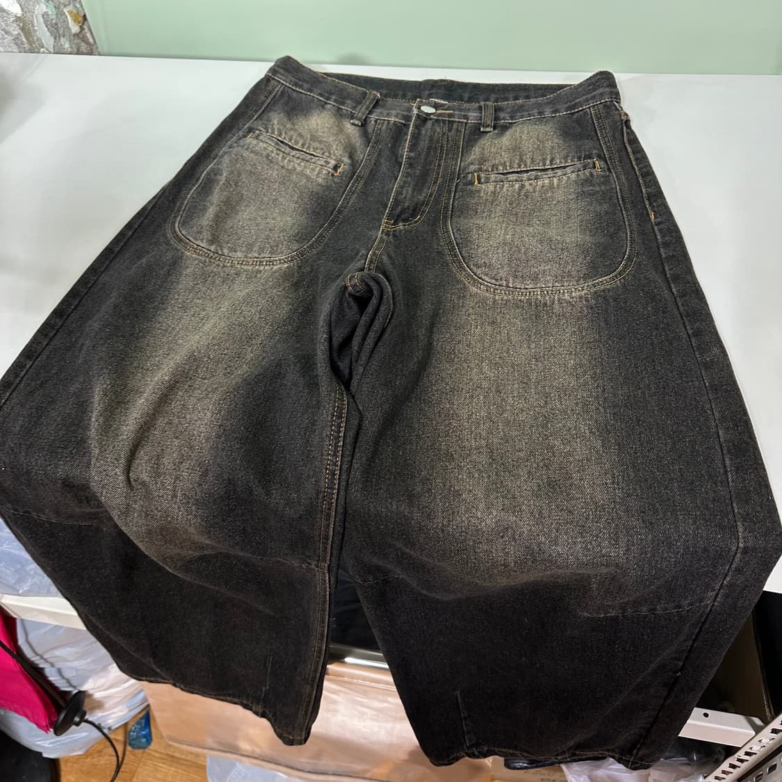 L 트릴리온 하이웨스트 녹워시드 벌룬와이드핏 데님팬츠 상품이미지3