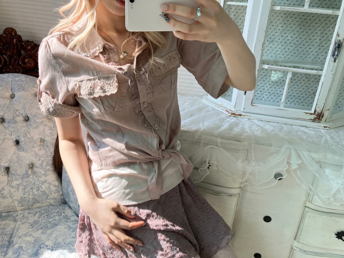 액시즈팜 히메 핑크 레이스 롤업셔츠 상품이미지4