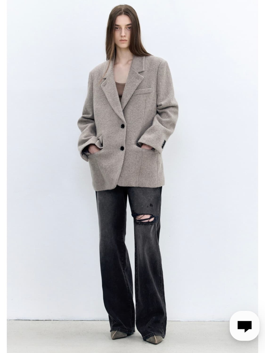 인사일런스 우먼 윈터 오버사이즈드 하프 자켓 그레이베이지 상품이미지1