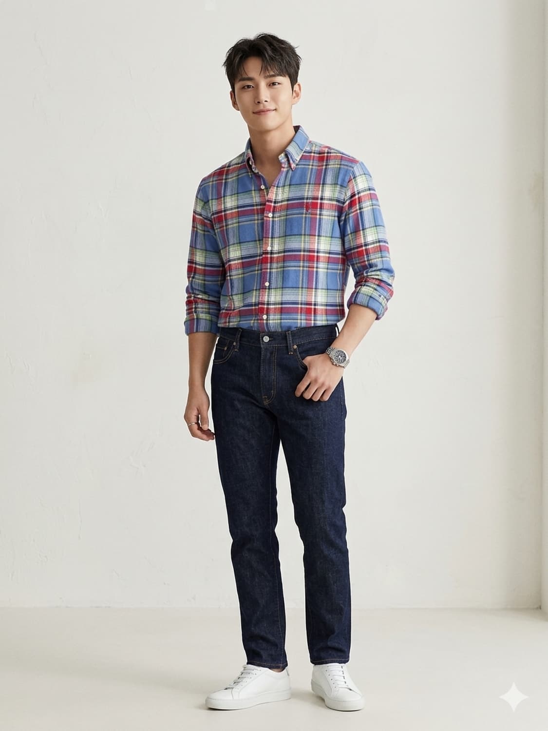 폴로 랄프로렌 커스텀핏 멀티 체크 셔츠 블루 상품이미지1