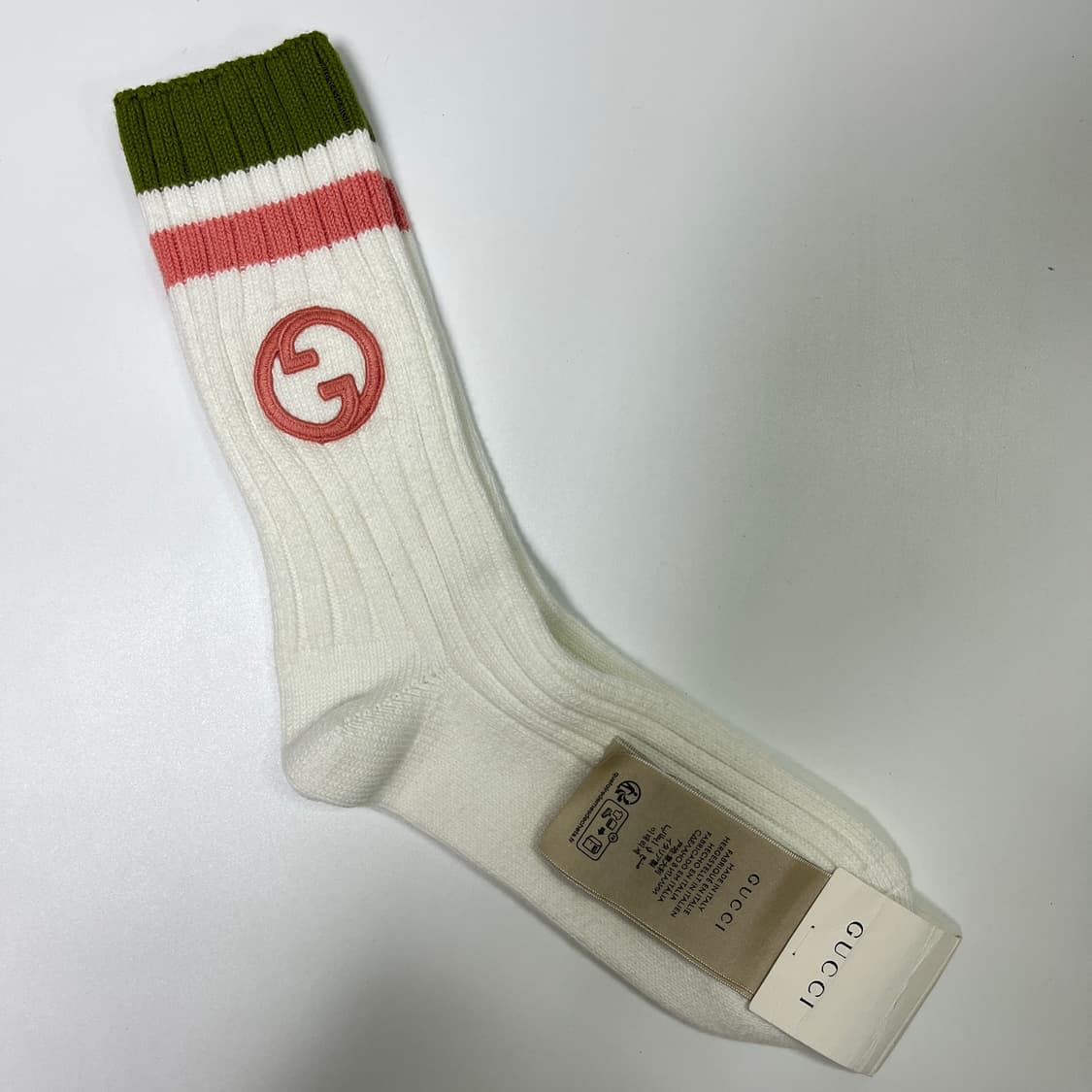새상품 구찌 양말 인터로킹 자수 로고 삭스 화이트 올리브 핑크 상품이미지4