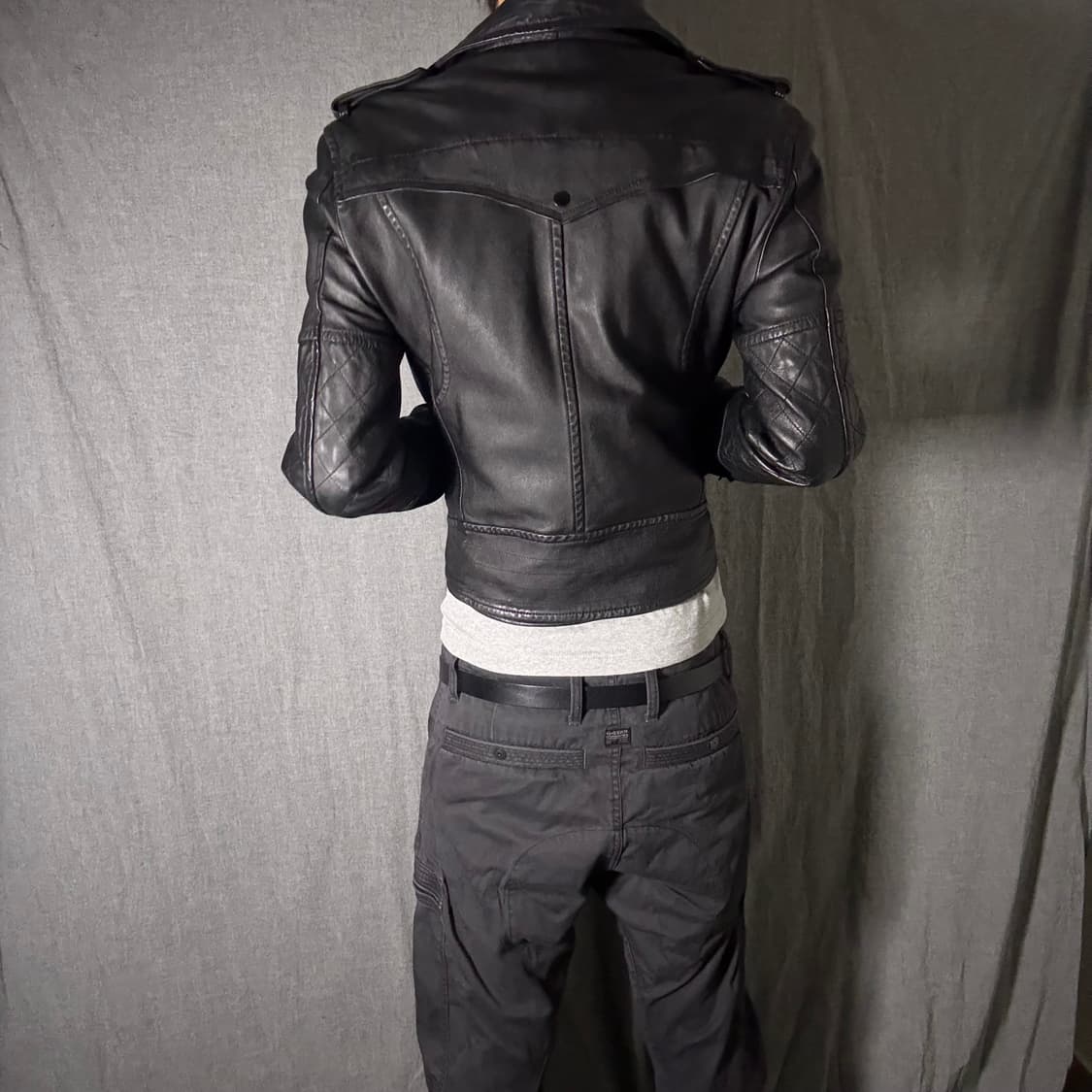 양가죽 퀄팅 라이더 숏 자켓 블랙 상품이미지5