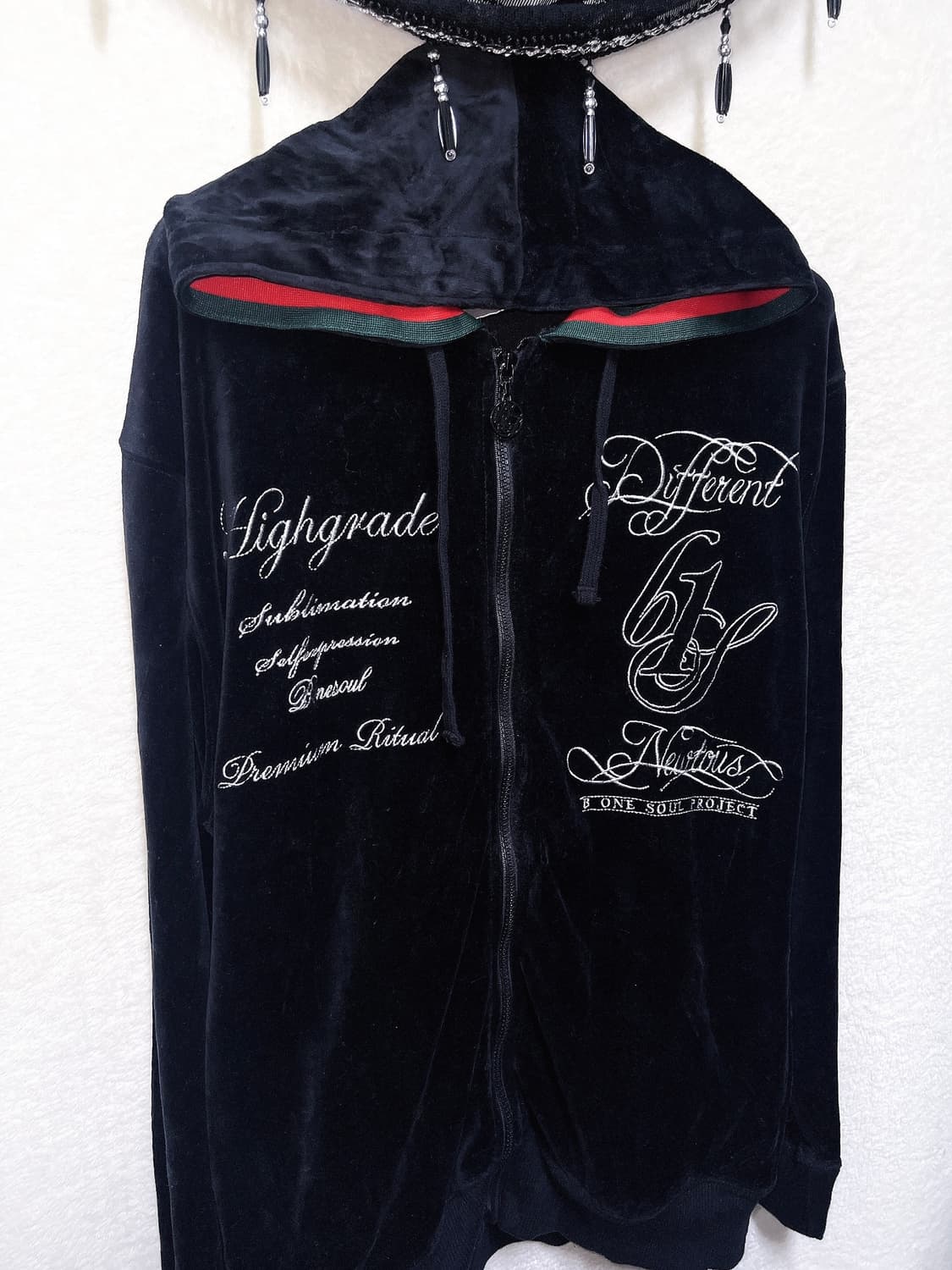 y2k 와투케 고스펑크 벨벳 레터링 후드집업 갸루 핀터 00s 일본빈티지 상품이미지8