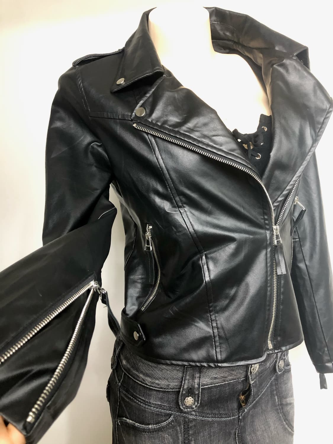 black basic leather jacket 상품이미지4