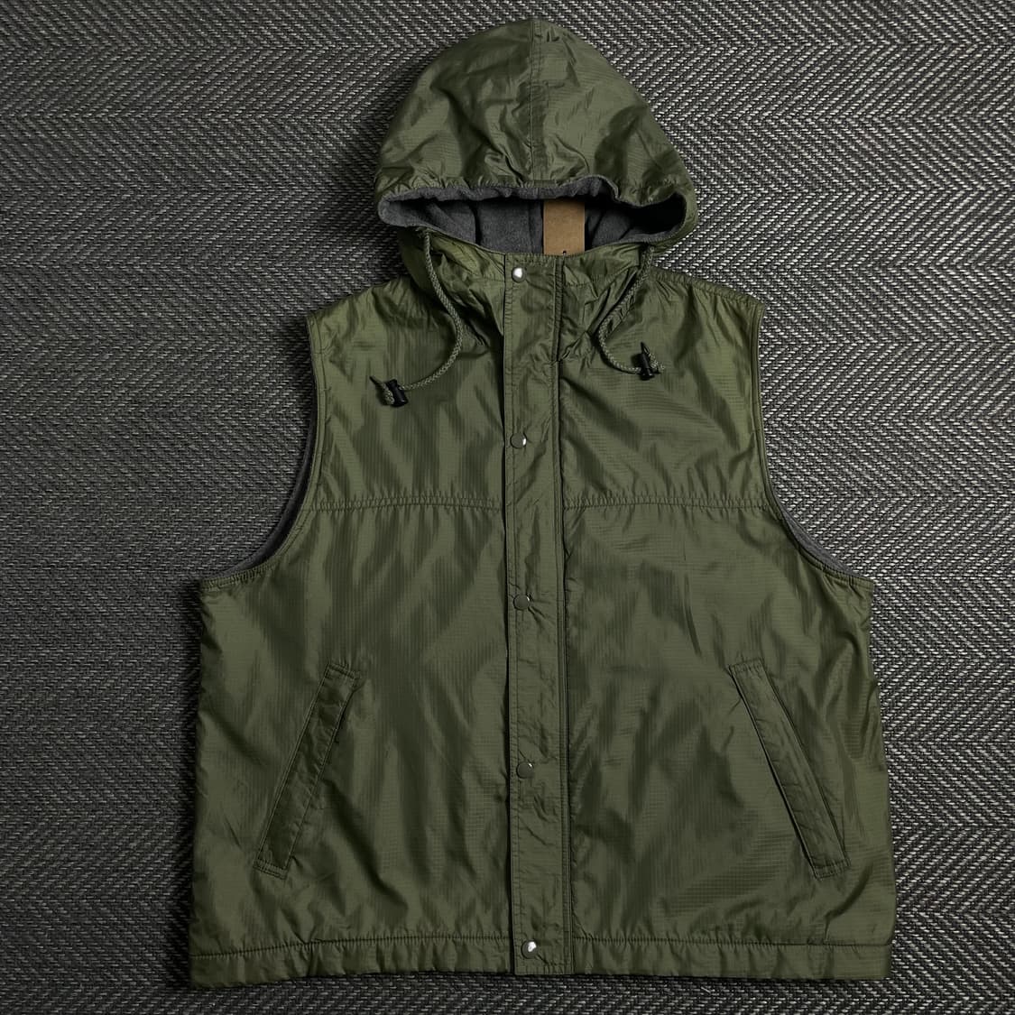 빈티지 립스탑 나일론 기모 후드 베스트 카키o 5034 상품이미지1