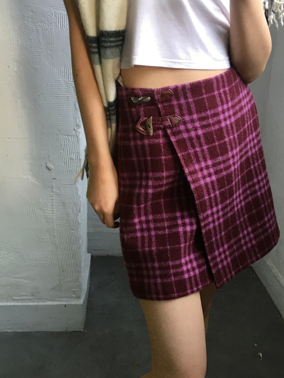 Burberry 버버리 블루 라벨 퍼플 체크 울 랩스커트  상품이미지1